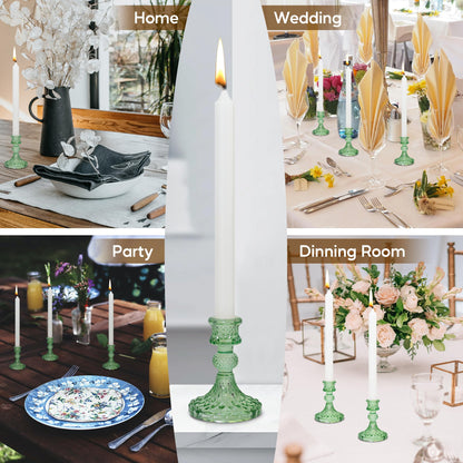 Glass Candlestick Holder Taper and Pillar Candle Holder, Desktop Decoration for Wedding Dinning Party-3 pcs(Green)