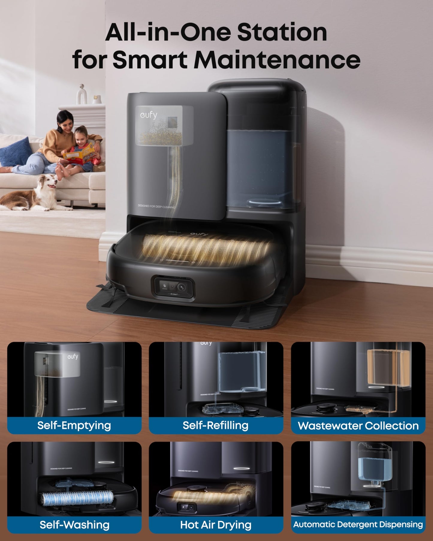 eufy Robot Vacuum E25, HydroJet System with Roller Mop, 20,000 Pa Turbo Suction, All-in-One Robot Vacuum and Mop Combo, Edge-to-Corner Cleaning, Zero-Tangle Design, AI Obstacle Avoidance (Upgraded)