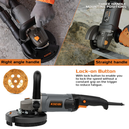 KSEIBI Concrete Angle Grinder Machine 5-Inch, Metal Grinding Tools 11.5Amps (1400 watt) with Safety Guard, Diamond Cup Wheel, Dust Shroud, and Carry Bag