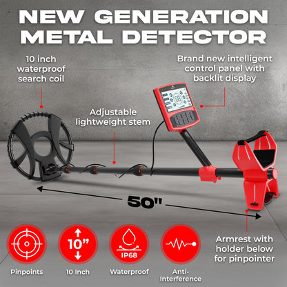 RipTic Metal Detector for Adults with Pin Pointer - Waterproof Metal Detector, Pinpointer with 5 Modes, Headphones, Bag, Dagger,Adults Professional, Beach, ip68 Coil,Gold Detector