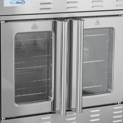 KoolMore 38 in. Full-Size Double Commercial Natural Gas Convection Oven 108,000 BTU With stacking And Casters in Stainless-Steel (KM-DCCO54-NGC)