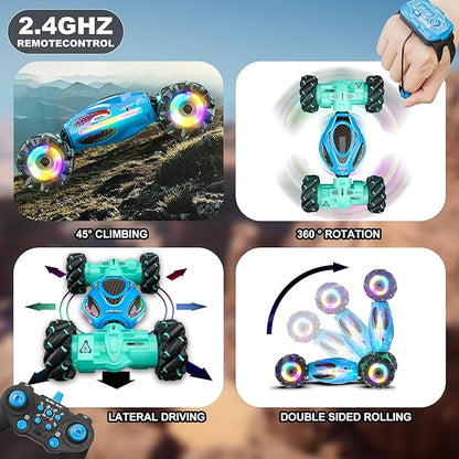 Gesture RC Car1:18 4WD Transform Off-Road Stunt Car with Gesture &amp Remote Control 360° Flips Drift Vehicle with LED Lights Music All Terrain Toy Cars Gifts for Boys Girls Age 6-12