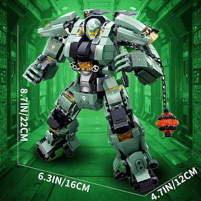 Green Heavy Mecha Building Set 542 Pieces Armored Robot Action Figure with Meteor Hammer Weapon Articulated Military Warrior Model Kit Sci-Fi Collectible Gift for Adults Teens