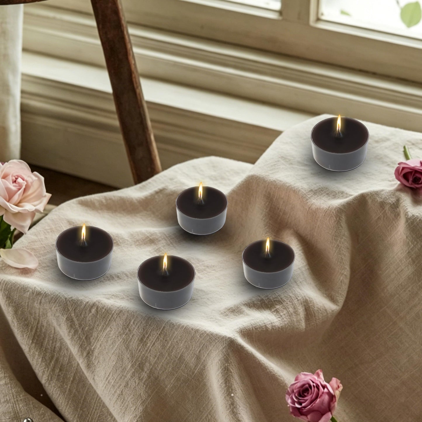 Brown Candles Tea Lights Smokeless Coffee Scent Tealight Candles Handmade Tealights Set of 24 Long Burning for Wedding Meditation Dinner Home Decor