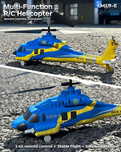 RC Helicopter with 10 Missiles 2.4GHz Army Remote Control Helicopter for Beginners and Adults Military Helicopter LED Lights Altitude Hold One-Key Take Off RC Toys (Blue)