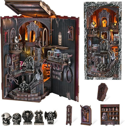 Book Nook Kit DIY Miniature Dollhouse Library Booknook Kit Bookend Bookshelf with LED Light for Adults Teens (Haunting Relics)