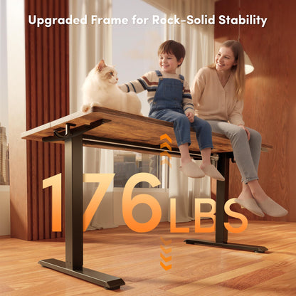 FEZIBO Standing Desk, 55 × 24 Inches Electric Height Adjustable, Sit Stand Up, Computer Office Desk with Splice Board, Black Frame/Rustic Brown TOP