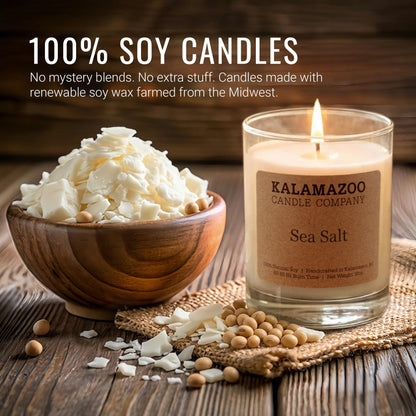 Kalamazoo Candle Company Hand-Poured Soy Wax Candle – 10oz Classic Jar, 60-80 Hour Burn Time – Made in USA, Highly Scented, Phthalate-Free (SEA Salt)