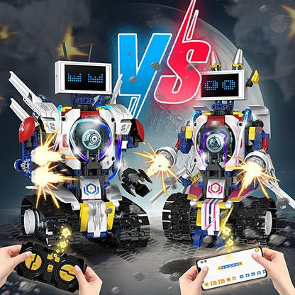 5 in 1 STEM Robot Building Kit APP &amp Remote Control Screen Building Toys Eye Coding Robots Rechargeable 620Pcs DIY Super Warriors for Kids Learning Boys Girls Birthday Gifts
