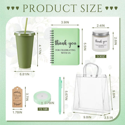 Nuogo 6 Sets New Parent Shower Prizes for Player Winners Adult, Wedding Bridal Shower Gift, Plastic Tumbler Notebook Scented Candle Ballpoint Pen Bag (Green Color,Classic Style)