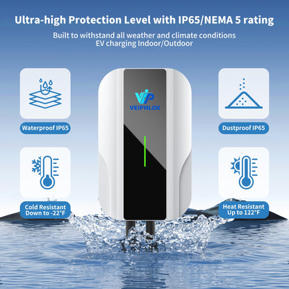 VEIPHLOX Level 2 EV Charger 40A (9.6kW), 240V J1772 Charging Station with NEMA 14-50P Just Plug & Charge (No App Needed). Zero Light Pollution: LED Remains Off in Standby (Auto-On During Charge)