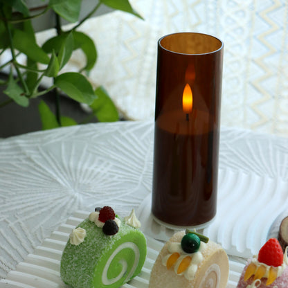 CANDLE CHOICE Indoor Outdoor Flameless Candles with Timer Waterproof Realistic Flickering Battery Operated Pillar LED Lights with Acrylic Shell Wedding Party Christmas Decorations 6 Pack 2”x6” Brown