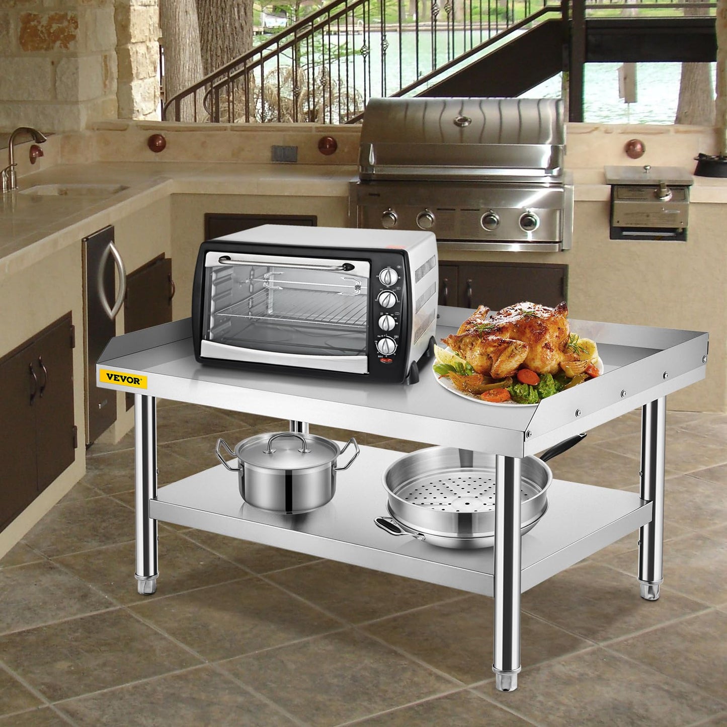 VEVOR Stainless Steel Equipment Grill Stand, 60 x 30 x 24 Inches Stainless Table, Grilling Stand Table with Undershelf, Equipment Standing Grill Desk for Hotel, Home, Restaurant Kitchen