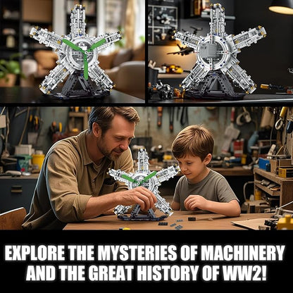 5-Cylinder Radial Engine Building Set Build Your Own Mini Military Plane Engine Model Kit That Runs Compatible with Lego WW2 STEM Toy Gifts for Adults &amp Teens Boys 8-14+ (863 PCS)