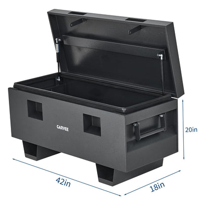 SierraSquad 42 Inch Jobsite Box, Heavy Duty Steel Powder Coated Truck Tool Box with Lock & Side Handle for Pickup Truck, Trailer, RV, ATV, Garage, Indoor