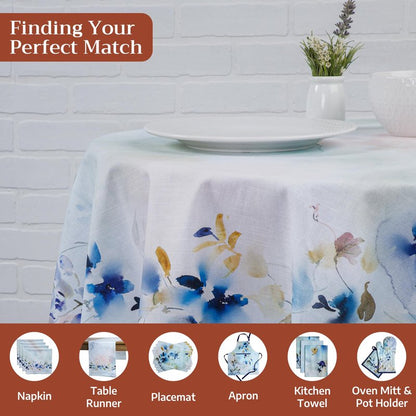 Maison d' Hermine Table Cloth Round Table 100% Cotton 69 Round Inches Tablecloth Reusable Decorative for Dining Kitchen Room Farmhouse Home Gifts for Mothers Day Spring Summer - Lazy Summer Days