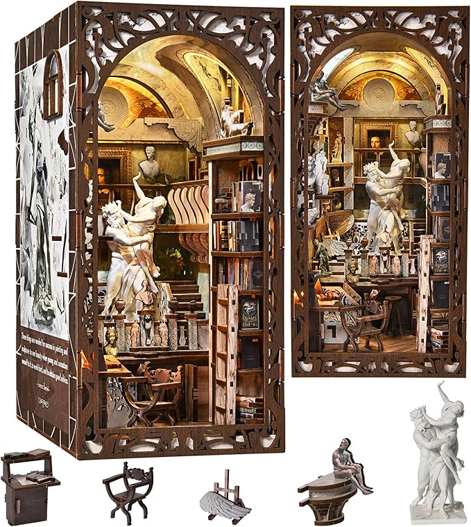 Magic Booknook Building Set with LED Light Mini Bookend Building Kit for Bookshelf &amp Home Decor DIY Miniature Book Nook Building Model for Kids Adults Teens (Bernini's Workshop)