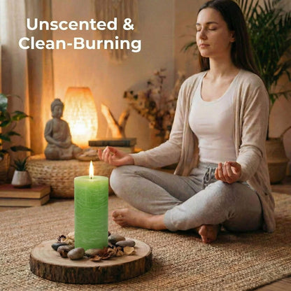Richland Set of 3 Pillar Candles 3" x 6" Unscented (Green Rustic) for Weddings Home Holidays Relaxation Spa Church
