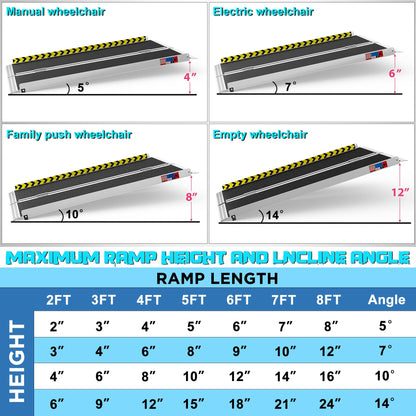 WHALEMOTOR Portable Wheelchair Ramp 4FT, Anti-Slip Aluminum Folding Portable Ramp, Wheelchair Ramps for Home, Weight Capacity Up to 800 LBS, with Transition Plates Above and Below, Loading Dock Plates
