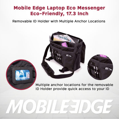 Mobile Edge ECO Laptop Messenger Bag for Men and Women, Fits Up To 17.3 Inch Laptops, Travel Work Computer Bag, Cotton Canvas, Padded Pockets, Black