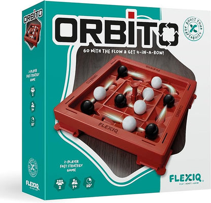 Orbito from Flex IQ 2 Player Strategy Games for Family Gatherings Great for Kids Games Includes 1 Game Board with Orbito Button 8 White Marbles and 8 Black Marbles
