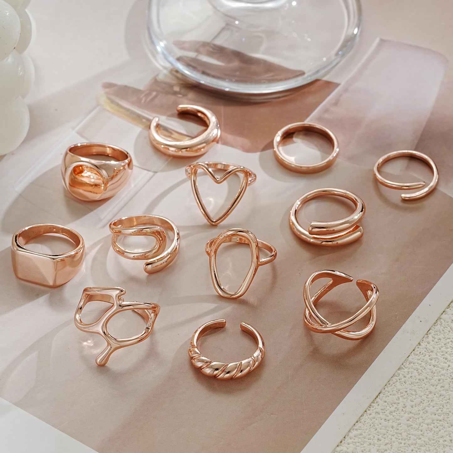 FAXHION 12PCS Gold Stackable Rings Set for Women, 18K Gold Plated Open Stacking Knuckle Ring, Adjustable Chunky Signet Band Statement Ring for Gift