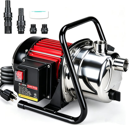 Water Transfer Garden Pump, 1.6 HP 1000GPH Portable Electric Shallow Well Jet Pump, Stainless Steel Sprinkler Pressure Booster Pump for Pool Draining, Lawn Fountain, Irrigation, Water Removal