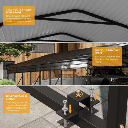 20x40 FT Metal Carport Kits with Galvanized Steel Roof, Heavy Duty Metal Roof Carport with Enhanced Base, Car Garage for Truck, Pickup, SUV, Tractor, and Boat