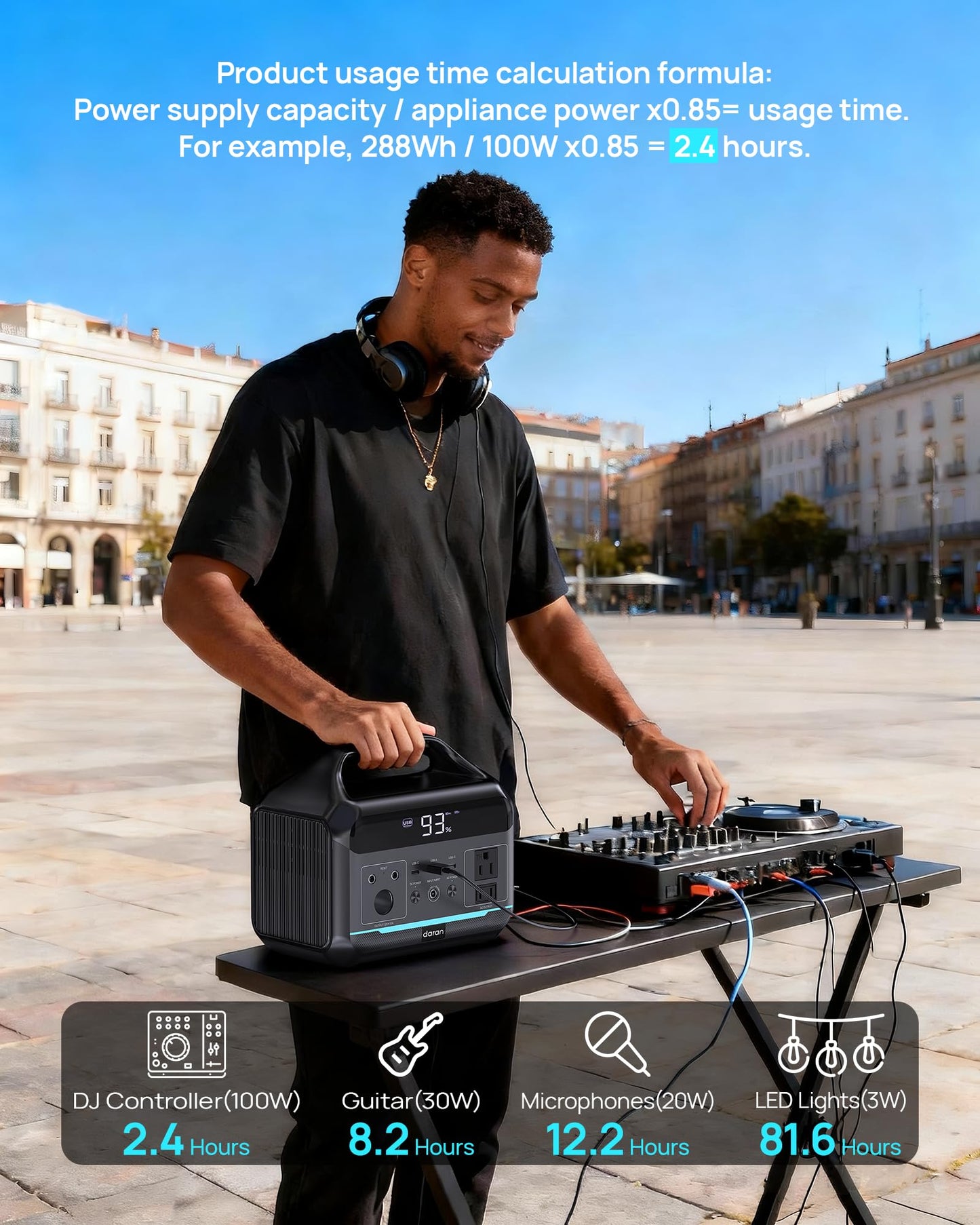 Portable Power Station 288Wh LiFePO4 Battery, 600W Power Bank with AC Outlet Fast Charging 8.4LB Lightweight Solar Generator with Multi-Port Output for Outdoor Camping, Travel, and Emergency Backup