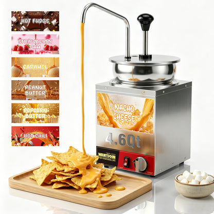 WantJoin Nacho Cheese Dispenser with Pump - 4.6QT Commercial Stainless Steel Warmer with 86-185°F Temperature Control for Hot Fudge, Caramel & Sauces