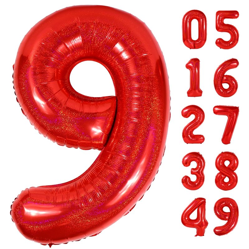 Laser Red 9 Balloon, Number Balloons 40 Inch, 9th Giant Birthday Decorations for Girls,19th 29th Party Decorations Supplies, Number 9 Balloon