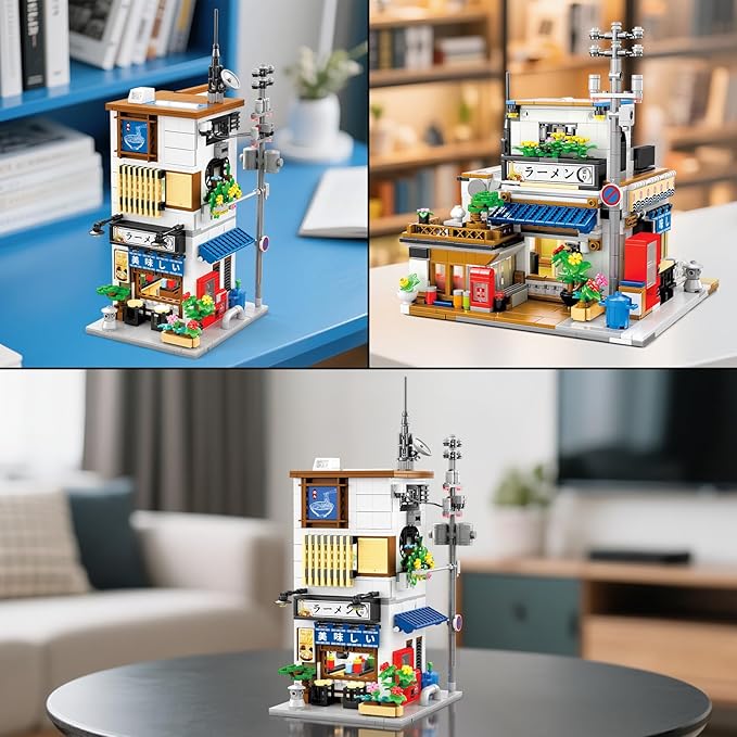 Reobrix Japanese Ramen Shop Building Blocks 66501 2 in 1 Creative Street View House Building Kit with Light Japanese Architecture Home Office Decor Ideal Gifts for Boys Girls Adults 14+