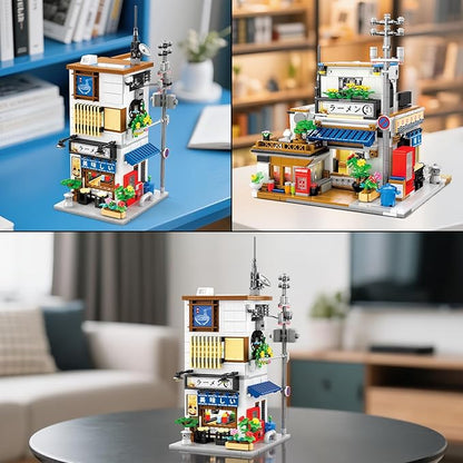 Reobrix Japanese Ramen Shop Building Blocks 66501 2 in 1 Creative Street View House Building Kit with Light Japanese Architecture Home Office Decor Ideal Gifts for Boys Girls Adults 14+