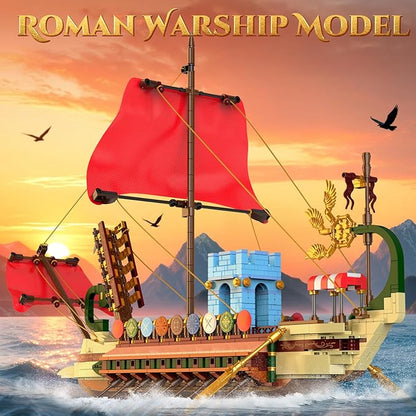 Mould King Ship Model Building Sets Collectible Display Vintage Ship Toys for Adults 10156 Classic Creative Ancient Roman Warship Model Christmas Birthday Gifts for Teens 14+ (1466 Pcs)