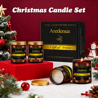 Holiday Candles Set | 4 Pack Holiday Scented Candles, Hand Poured Soy Candles for Home Scented - Christmas Candle Gifts for Women and Men - Scents of Fir/Spices/Cookies/Fireplace