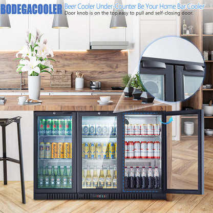 BODEGA BODEGACOOLER Commercial Bar Cooler With 3 Glass Doors,11.4 Cu.Ft Under Counter Beverage Refrigerator,Back Bar Refrigerator,Commercial Display Drink Fridge,LED Lighting Beer Wine Soda Drinks