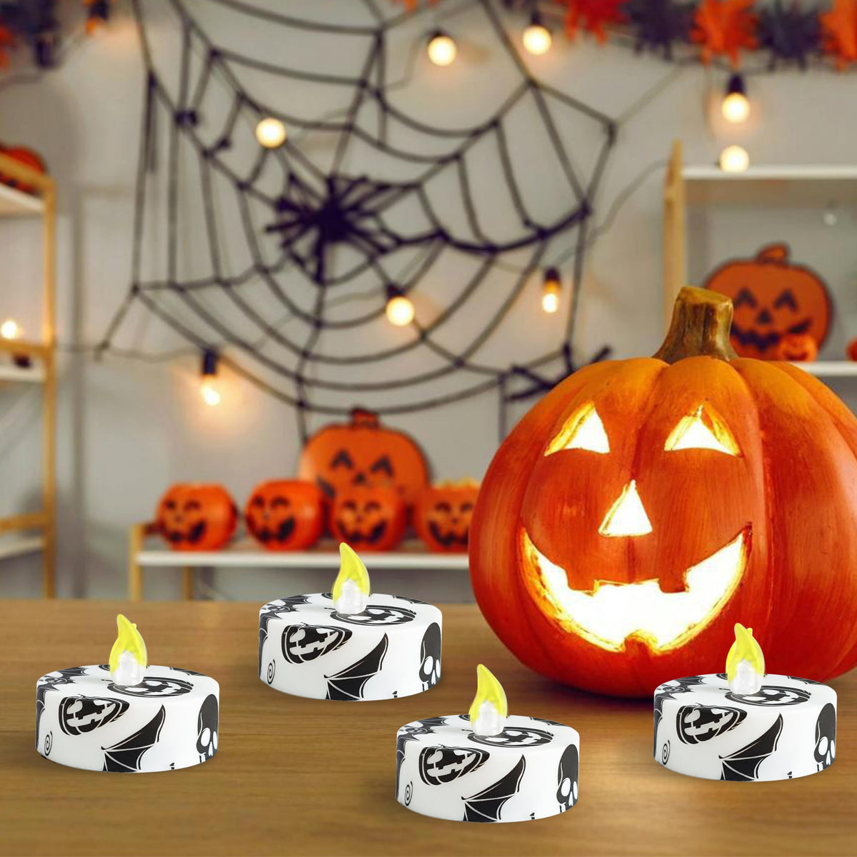 FCMSHAMD Halloween Bat Flameless Tealights Candles with 10-Key Remote Timer Battery Operated, 2.2 Inch Flickering LED Tea Lights Candles for Home Decoration,12 Pack