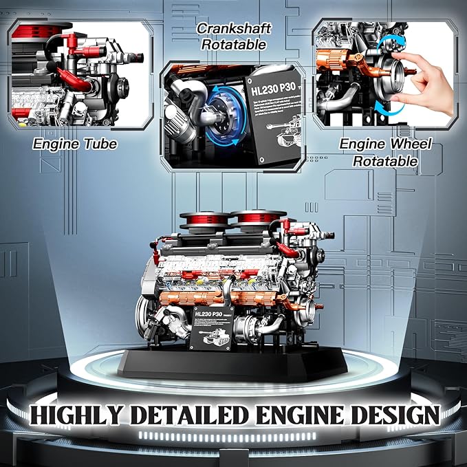 Tiger Tank Engine Building Blocks Set for Adults 14+ 1236PCS Military Model Kit with Movable Gears and Pistons Compatible with Lego Mechanical Engineering Toy for Collectors teenager and Military Fans
