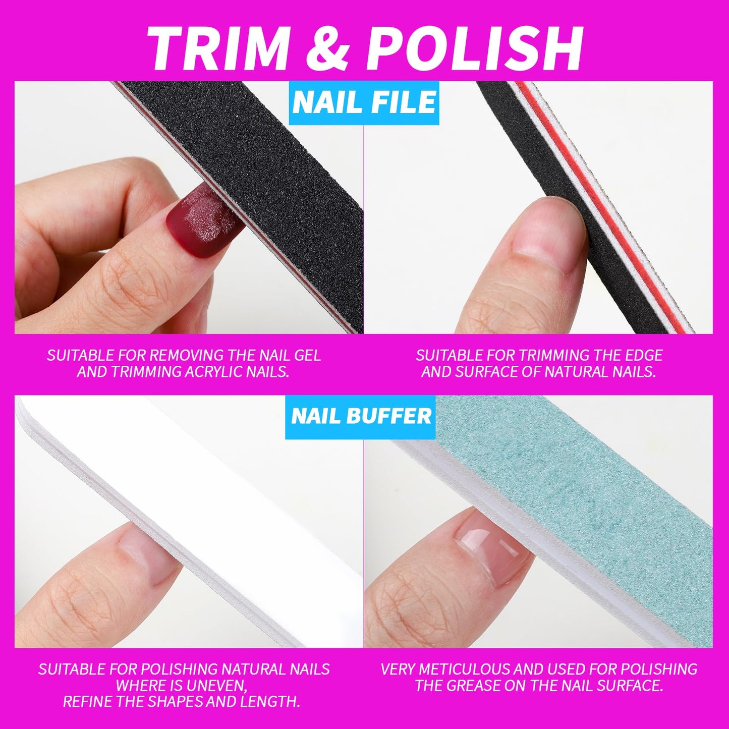 FANDAMEI Nail Polish Gel Remover Tools Kit with Nail Clips, 100ml Nail Polish Remover Bottle, 500 Nail Remover Cotton Pad, Nail Brush, Cuticle Pusher/Peeler, 100/180 Nail File,Buffer Block