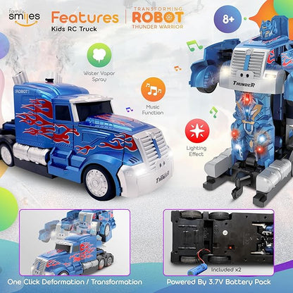 Kids Transforming Robot RC Truck Toys Boys Ages 8-13 Remote Control Car 2 Batteries
