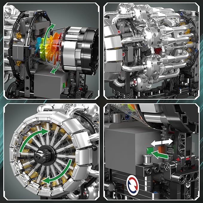 Mould King City Aircraft Engine Building Kit Turbojet Engine Model That Runs with Motor Mechanical Science Education STEM Toy for Adults (1214 PCS)