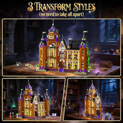 Magic School Building Set with Light Easter 3 Style Modes Big Castle House Construction Model with Potion Shop 1960 PCS Clock Tower Home Decor Building Blocks Gift for Adults Boys Girls 12+