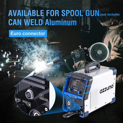 AZZUNO Aluminum 250A MIG Welder & .030" 2LBS Solid MIG Welding Wire, 6 in 1 Gas MIG/Gasless Flux Core/Stick/Lift TIG/Spot Welding/Spool Gun Compatible Welding Machine 110V/220V Large LED Display Multi
