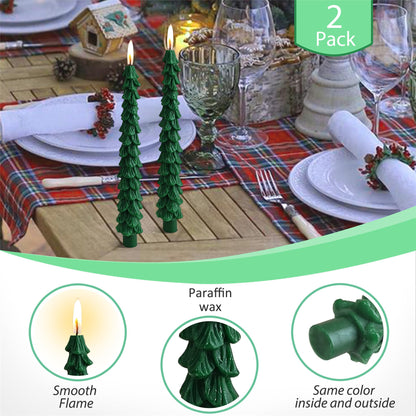 Christmas Tree Candle Green Candlesticks - Gedengni 10inches Unscented Tree Shaped Taper Candles Decorative Tapered Candles Cute Candle Sticks for Holiday Wedding Party Dinner Table Decoration, 2pcs