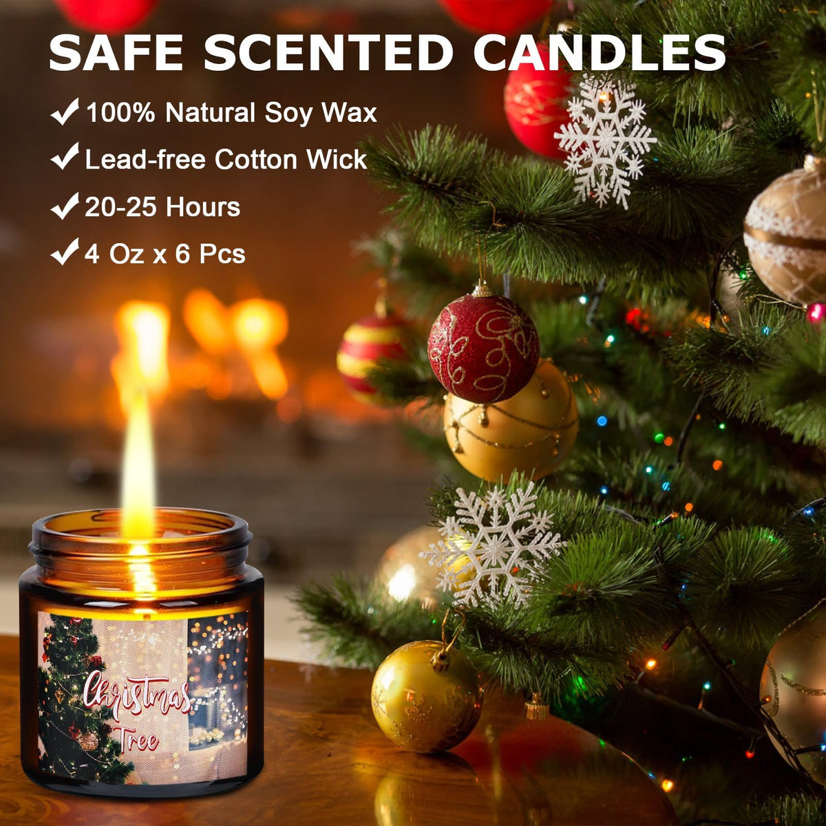 6-Piece Scented Candle Gift Set - Christmas Tree, Cookies, Candy, Pine, Chocolate, Mulled Cider