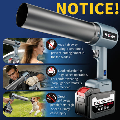 KOLENDA Handheld Cordless Lightweight Powerful Car Dryer Air Blower with 1800G & 335MPH Powerful, Air Duster Electric Leaf Blower Cleaning Dryer Turbo for Patio Cleaning, Lawn Care and Car Drying