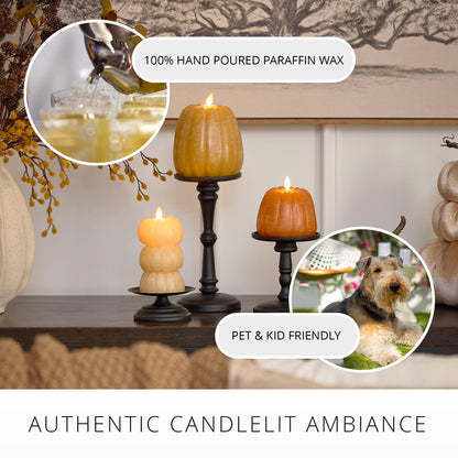 Luminara Chalky Stacked Pumpkins Figural Flameless Flickering Moving Flame LED Candle (3.1" x 6"), Chalky Finish Real Unscented Wax, Time Function (Golden Husk)