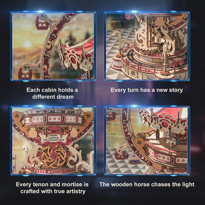 3D Puzzles for Adults, Wooden 3D Puzzle Model Surprise Amusement Park Music Box Toys Building Kits, DIY Wood Crafts Cool Toy Hobbies for Men Women, Creative Assembly Gifts