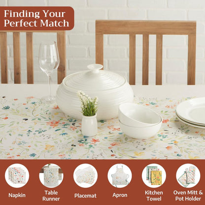 Maison d' Hermine Table Cloth Rectangle Table 100% Cotton 70 x 108 Inches Tablecloth Reusable Decorative for Dining Kitchen Room Farmhouse Home Gifts for Mothers Day Spring Summer - Colmar
