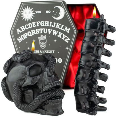 Kobi & Knight Black Skull Candle Set - Goth Candle with Snake and Spine in Coffin Gift Box - Gothic Candles for Spooky Halloween Decorations - Creepy Candles for Goth Decor